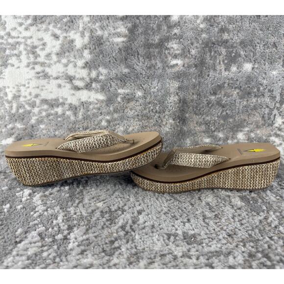 Volatile Sz 11 Beige Wedge Woven Flip-Flop Platform Sandals Thick Chunky - Picture 7 of 10